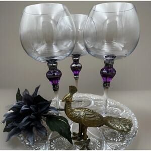 Vintage Amethyst Balloon Wine Glasses | Set 6 | Murano Style | Heavy Art Glass